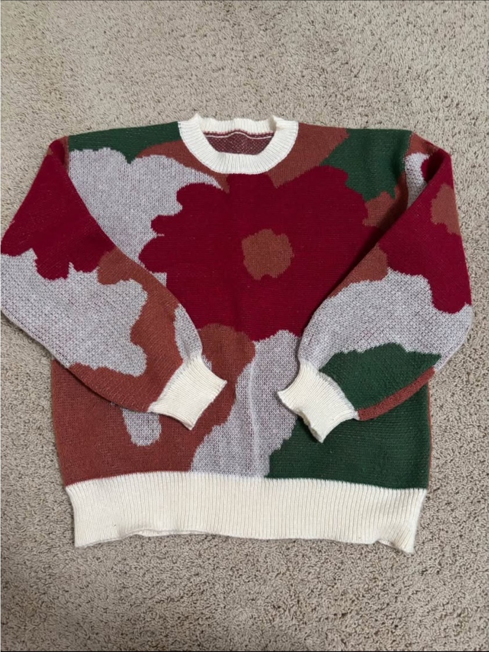 Pop Art Multicolor Floral Pattern Crewneck Sweater - Red/Green